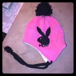 Pink and black playboy bunny winter hat :)